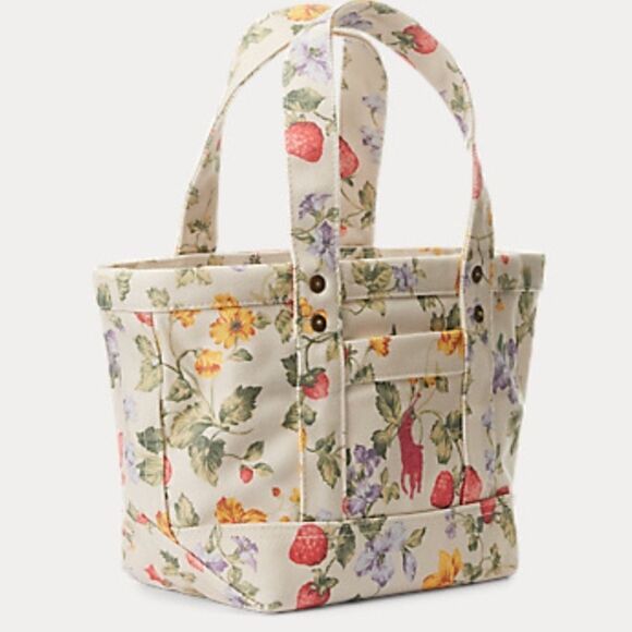 NWT Polo RALPH LAUREN Floral Big Pony Canvas Mini Tote new with tag - Picture 3 of 10